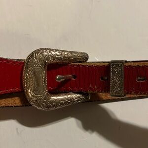 Vintage Red Leather‎ Belt with Silver Buckle and Southwest Desert Animal Brads